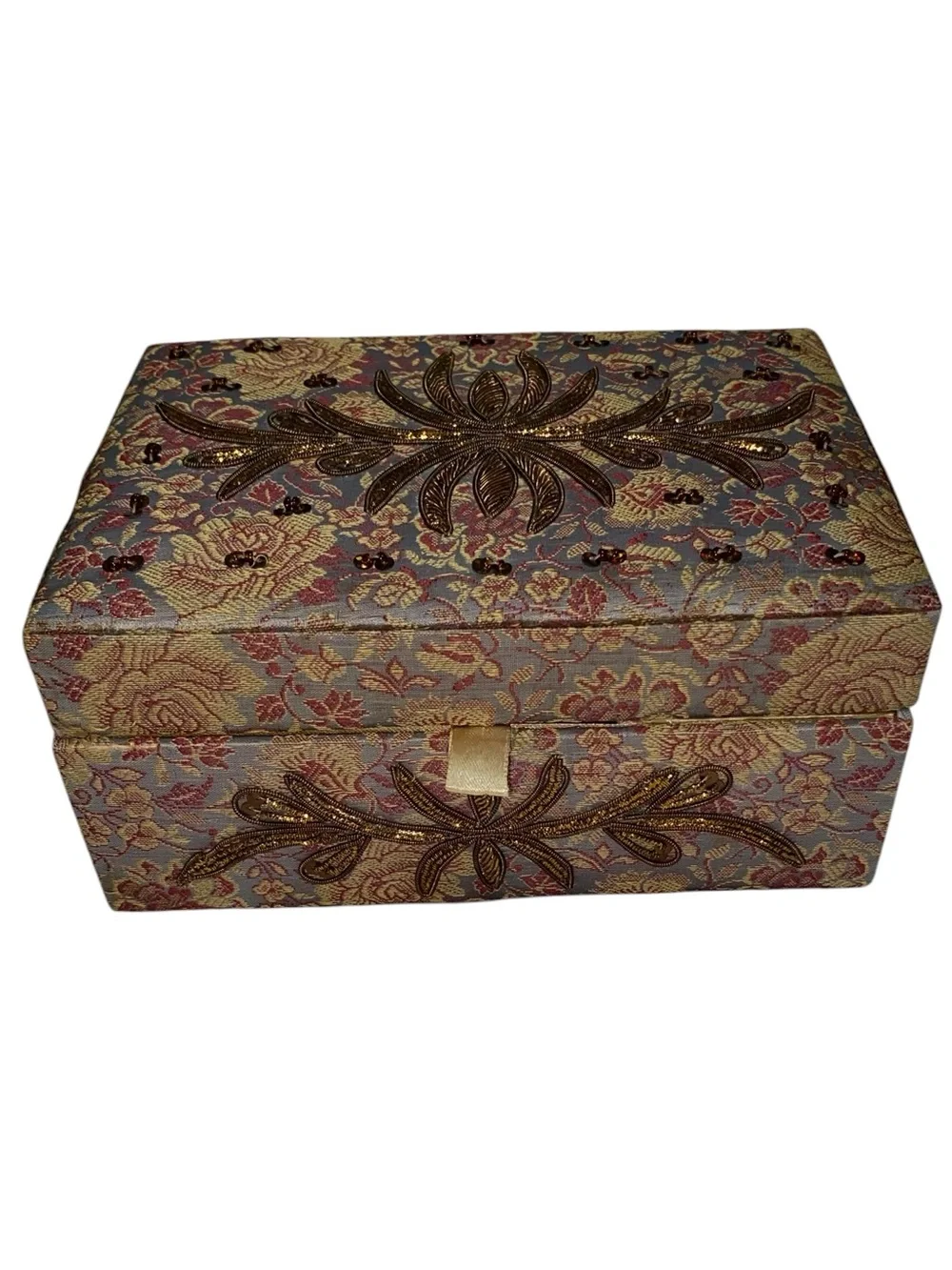 Anthropologie Vintage Beaded Rose Floral Jewelry Box Boho Shabby chic
